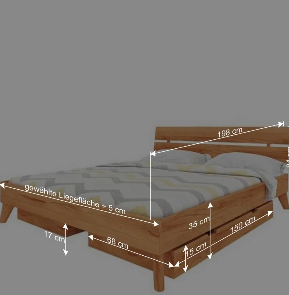 Massives Bettkasten Doppelbett in 190cm Länge - Junola