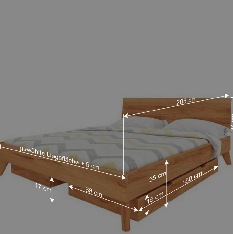 Massives Holz Doppelbett mit Stauraum - Junola