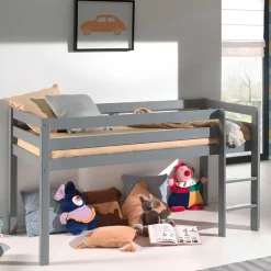 Massives Kinderhochbett in Grau lackiert - Niilo