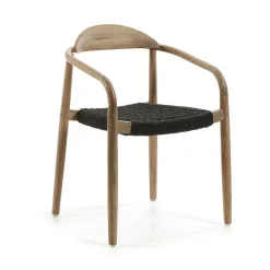 Massivholz Armlehnstuhl mit Geflecht Sitz Anela aus Kordel Grau (4er Set)