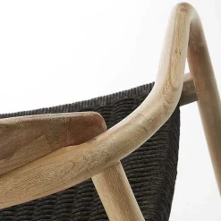 Massivholz Armlehnstuhl mit Geflecht Sitz Anela aus Kordel Grau (4er Set)