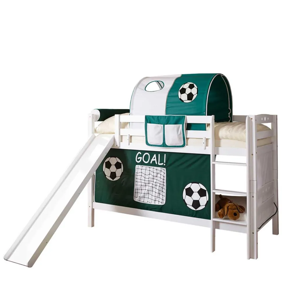 Massivholz Etagenbett mit Rutsche in Weiß - Podlan