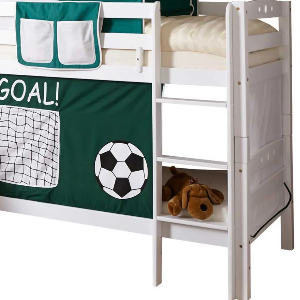 Massivholz Etagenbett mit Rutsche in Weiß - Podlan