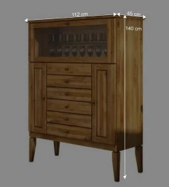 Massivholz Highboard Masdamos mit Glasklappe