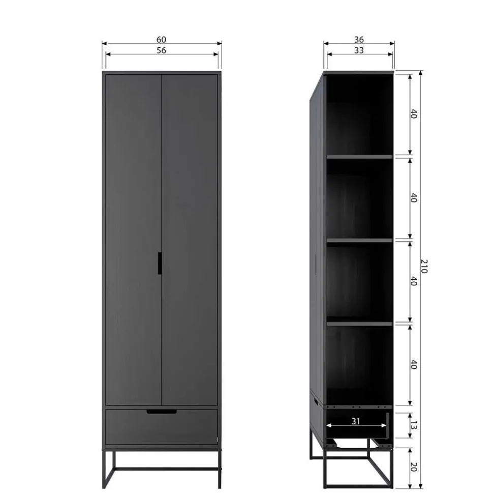 Massivholz Schrank in Schwarz - Almery