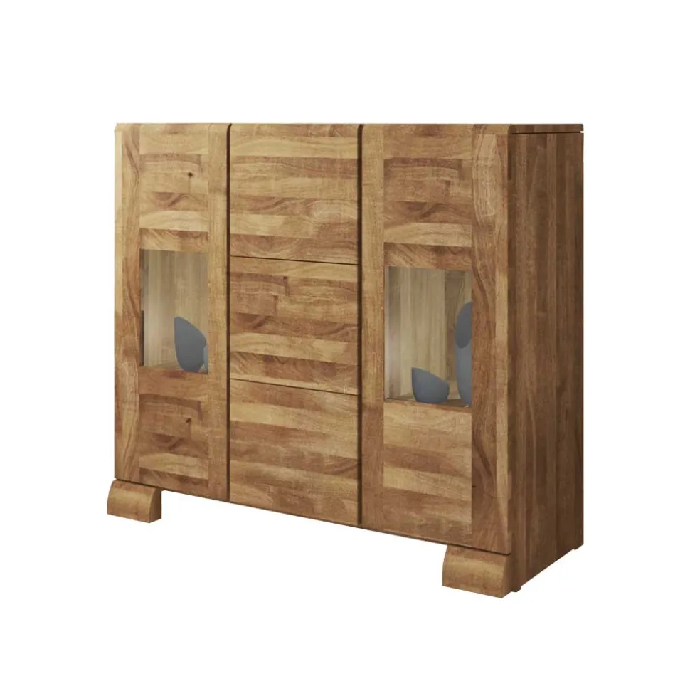 Massivholz Sideboard Vaskov aus Wildeiche geölt Glas