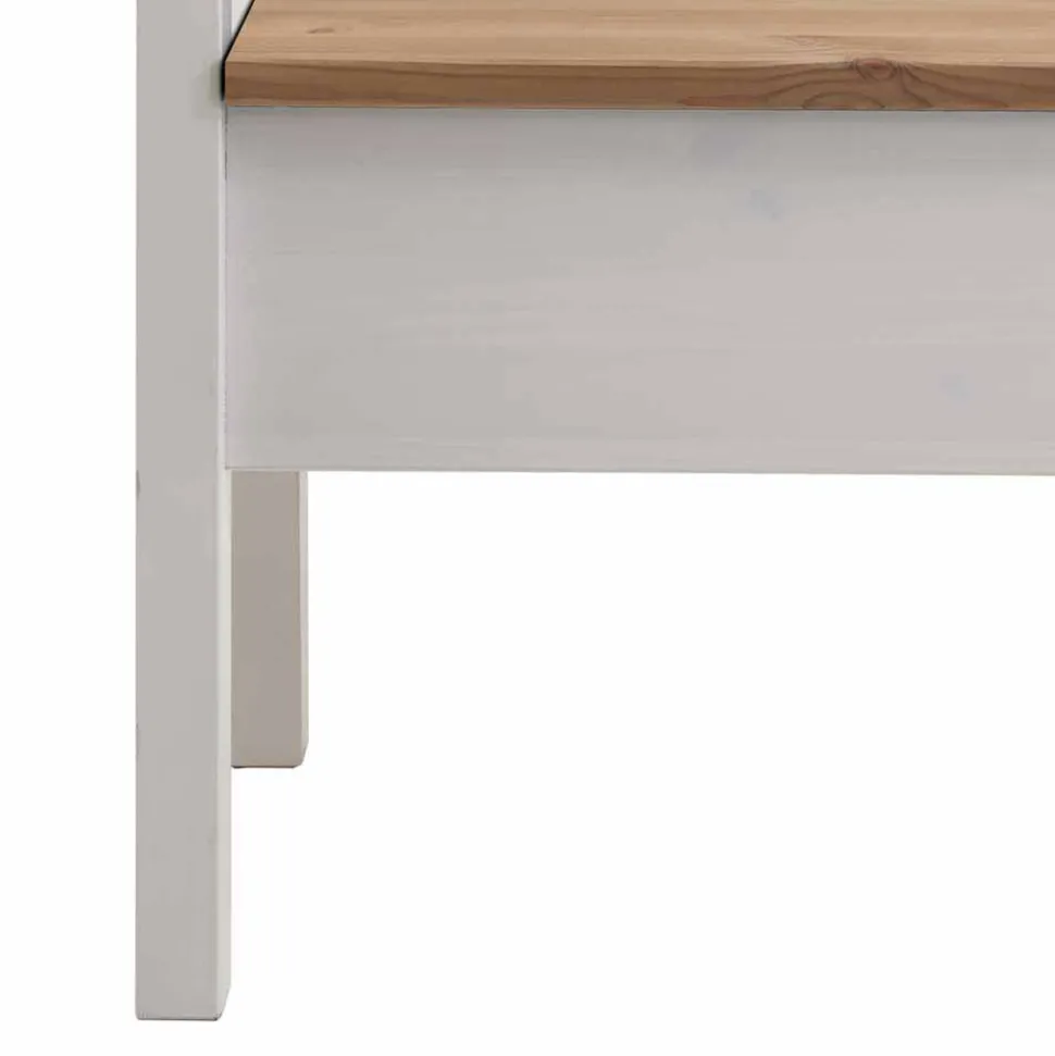 Massivholz Truhenbank Lugon aus Kiefer Weiß Braun