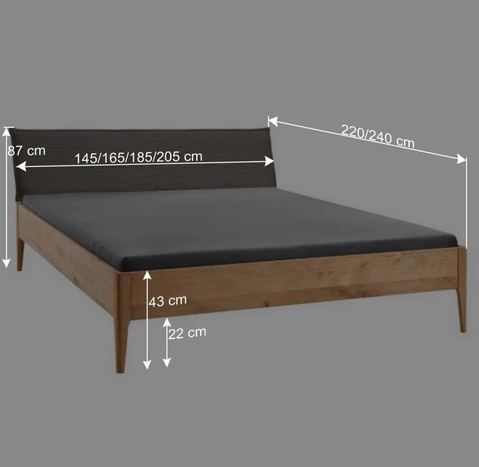 Massivholz-Bettgestell mit Cord-Kopfteil - Babahira