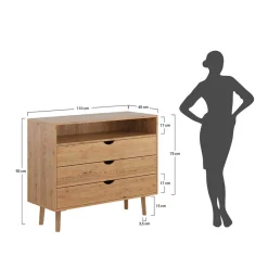 Massivholz-Kommode mit Fach und drei Schubladen - Fabijola