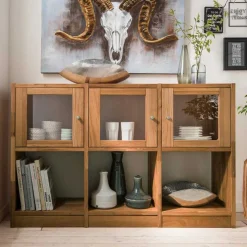 Massivholzregal Levronia mit Glastüren