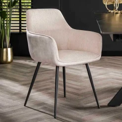 Materialmix Polsterstuhl in Creme - Garfio (2er Set)