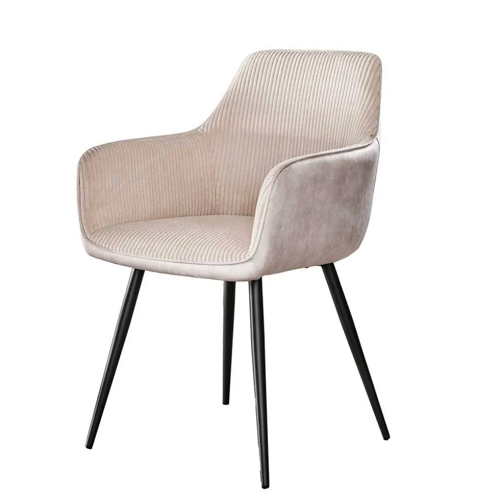 Materialmix Polsterstuhl in Creme - Garfio (2er Set)