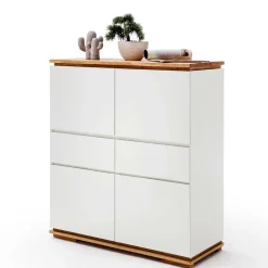 Mattweißes Highboard mit Asteiche massiv - Vangels
