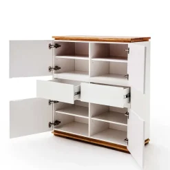 Mattweißes Highboard mit Asteiche massiv - Vangels