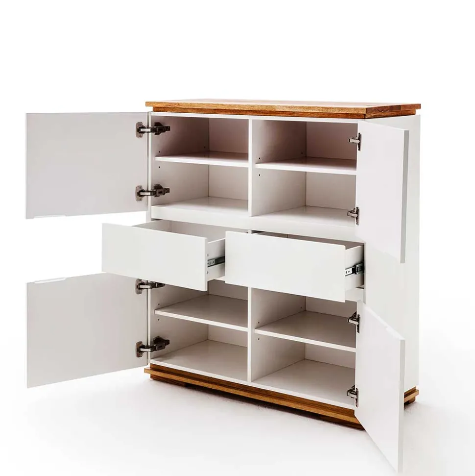 Mattweißes Highboard mit Asteiche massiv - Vangels