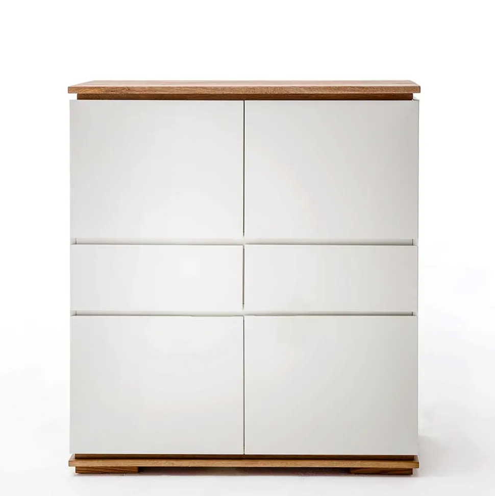 Mattweißes Highboard mit Asteiche massiv - Vangels