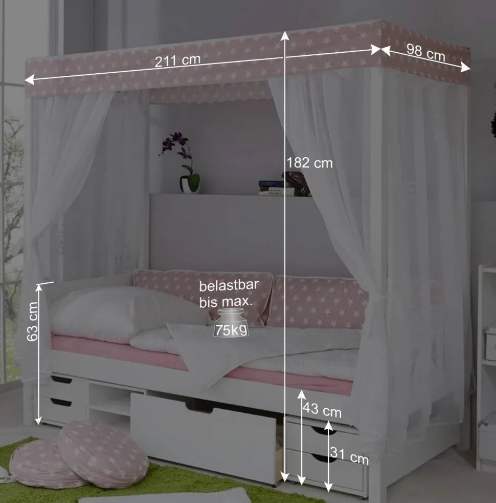 Mädchen Himmelbett Emyta aus Kiefer Massivholz