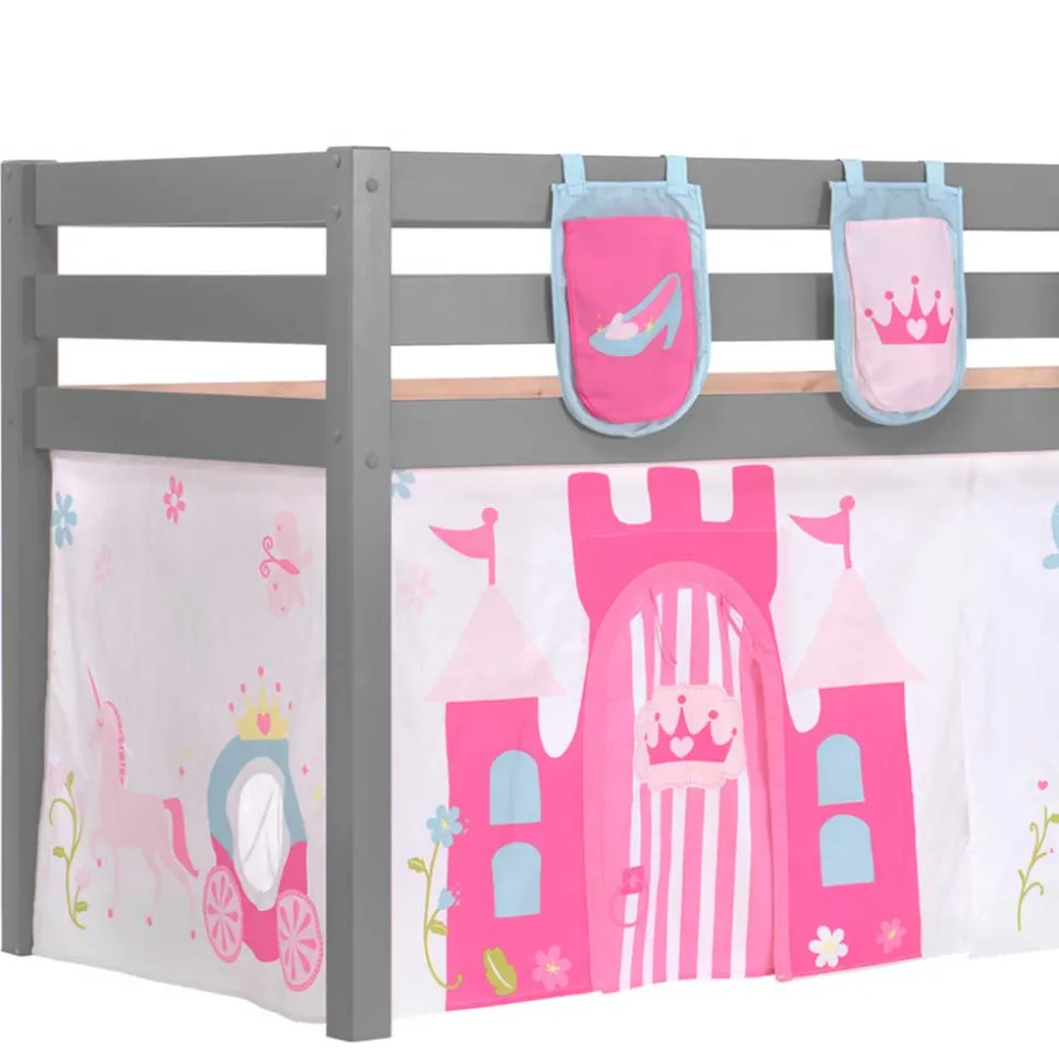 Mädchen-Hochbett in Grau mit Prinzessin Vorhang - Gabor