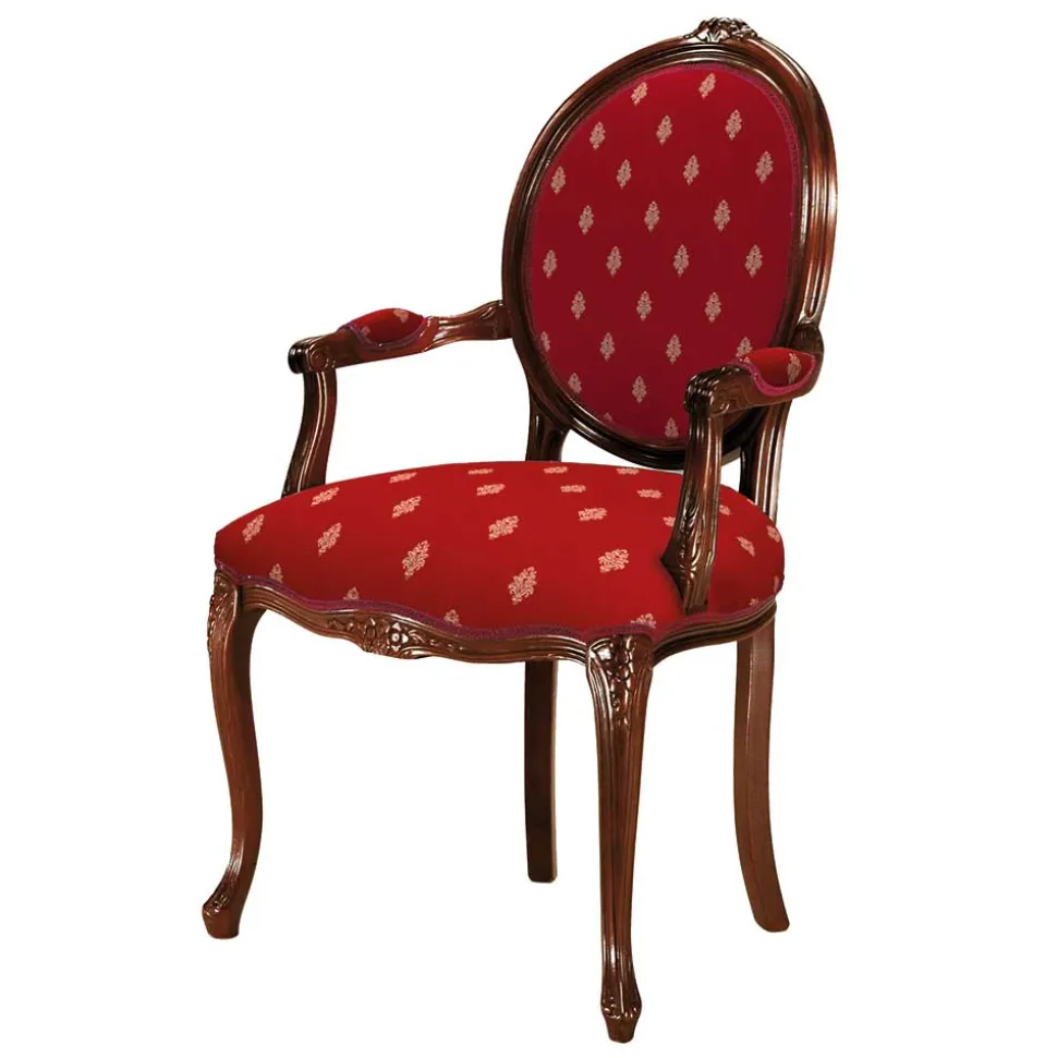 Medaillonstuhl mit Armlehnen in Nussbaum & Rot - Adagiona