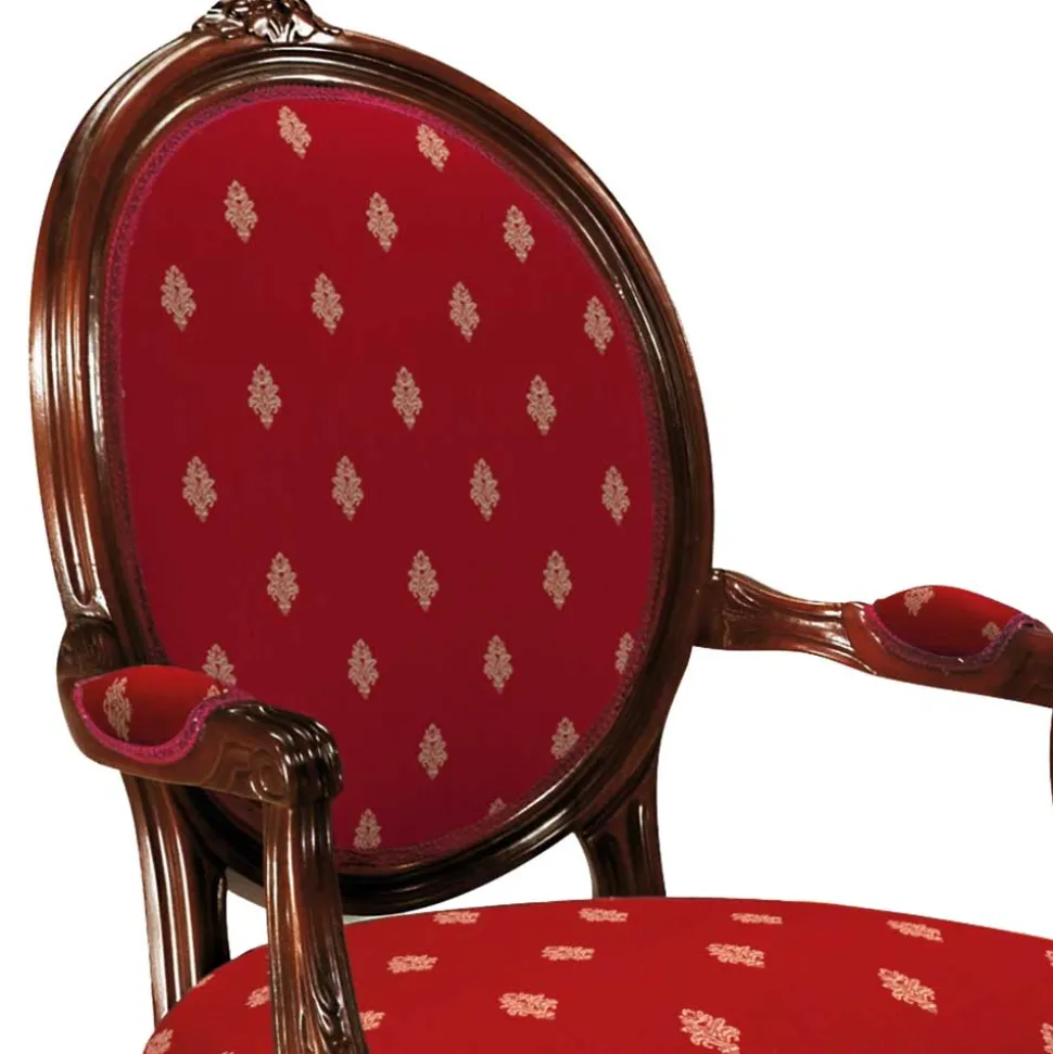 Medaillonstuhl mit Armlehnen in Nussbaum & Rot - Adagiona
