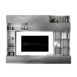 Mediawand für Fernseher in Weiß & Beton Dekor - Fancy