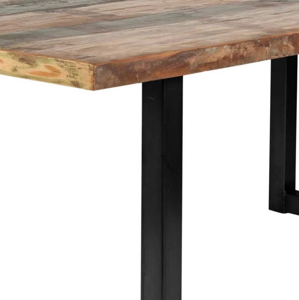 Mehrfarbiger Esstisch Altholz Shabby Chic Enjadara mit Stahl Schwarz