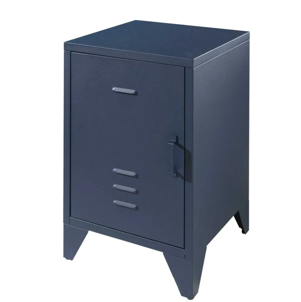 Metall Nachtschrank in Blau - 1-türig - Nostalgic