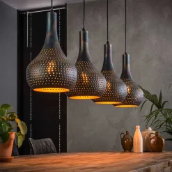 Metall Pendelleuchte in Dunkelbraun - Marmore