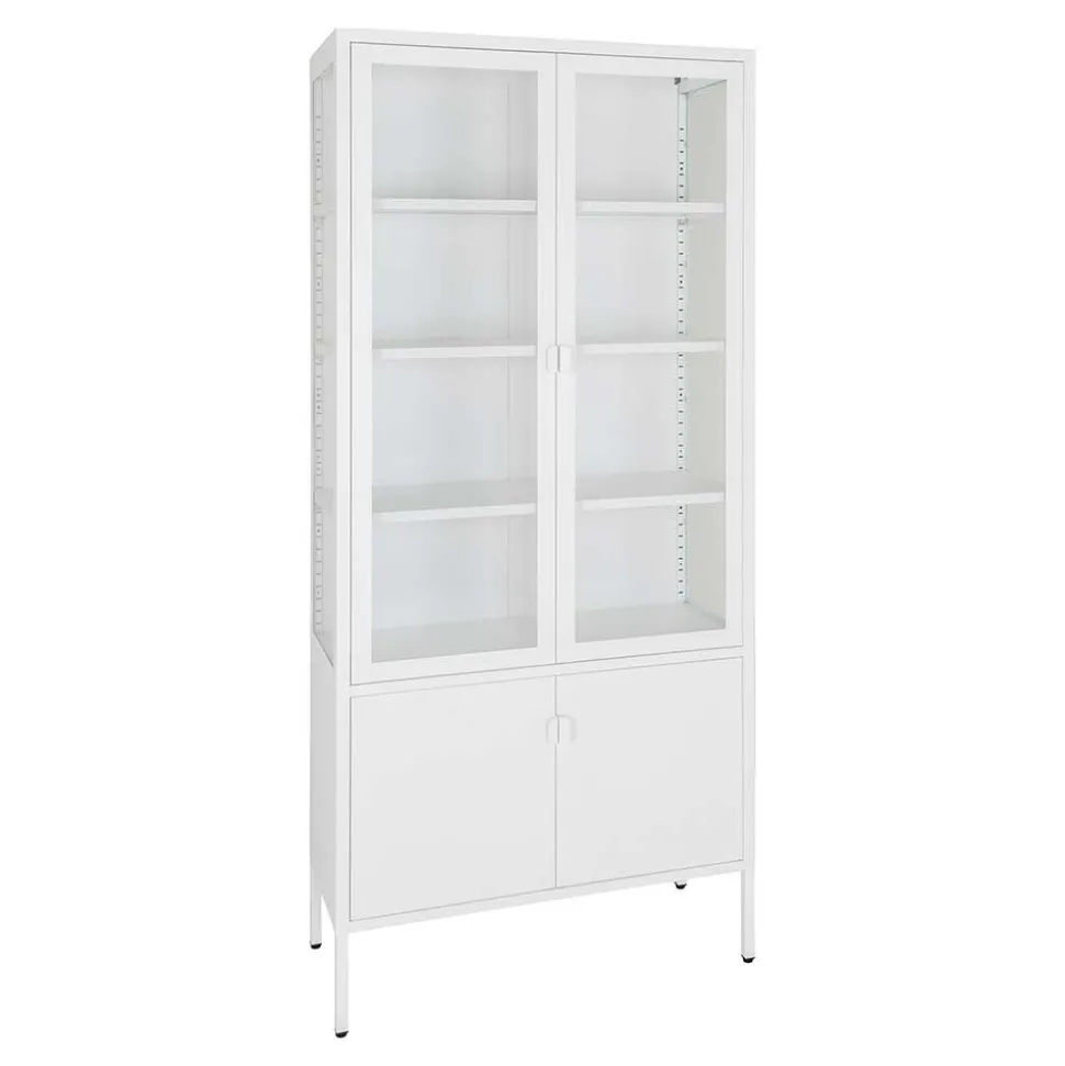 Metall Vitrinenschrank in Weiß - Fortinos