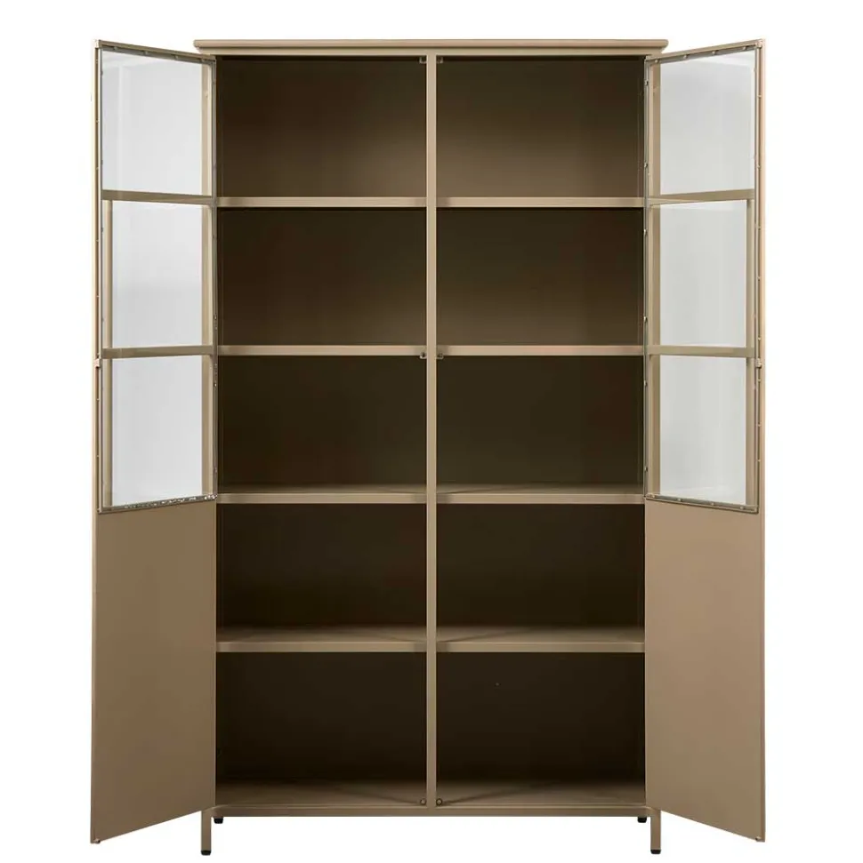 Metall Vitrinenschrank in Khaki - Gabadoza