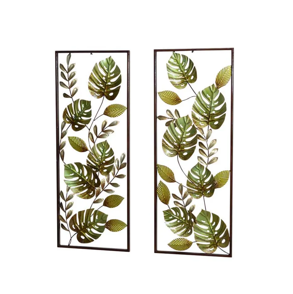 Metall Wandbilder mit Dschungel Blatt Motiv Droad je 35x91x4 cm (2er Set)