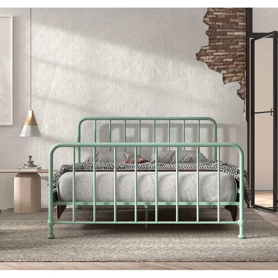 Metallbett mit Kopf- und Fußteil in Graugrün - Lisdonna