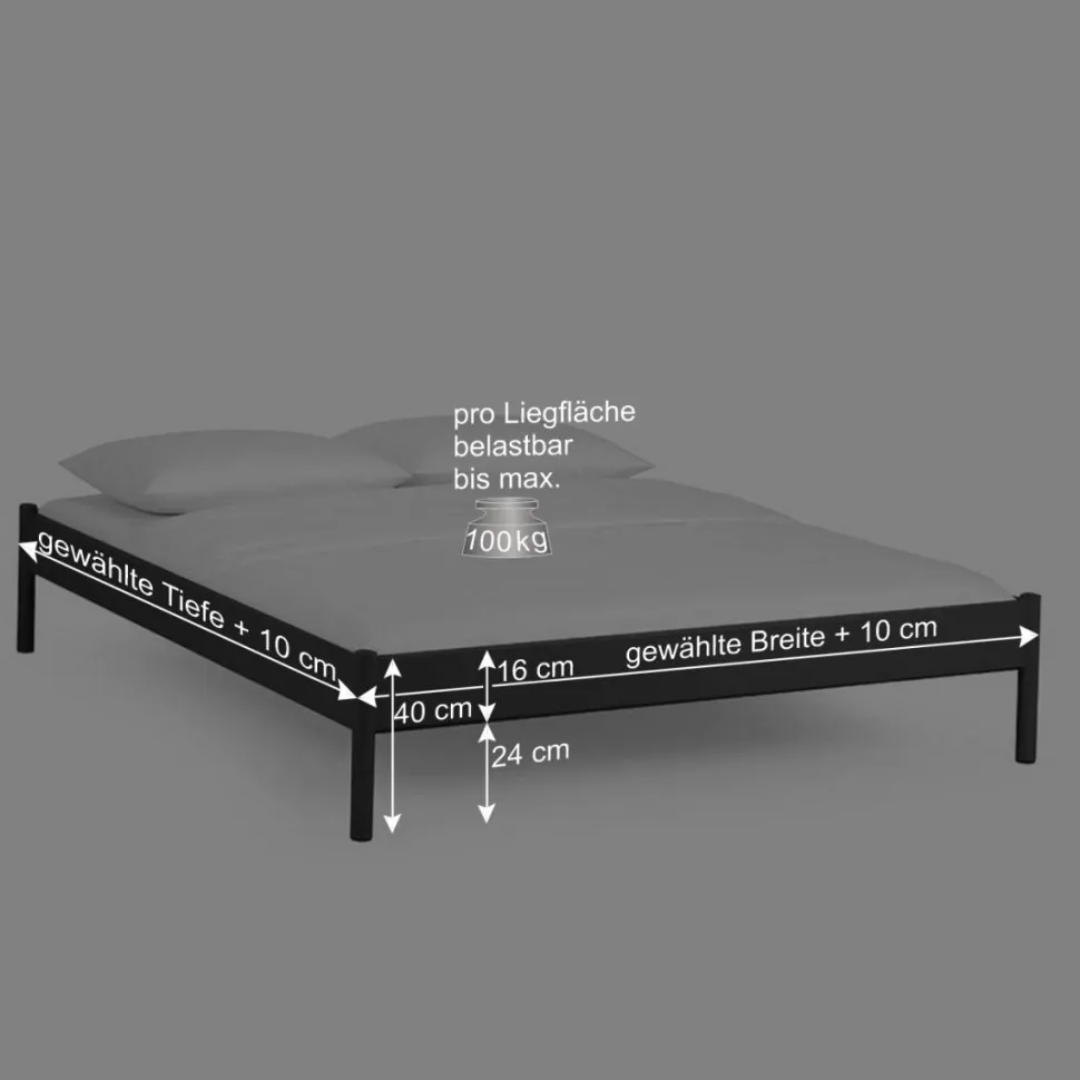 Metall-Futonbett Jack ohne Kopfteil (dreiteilig)