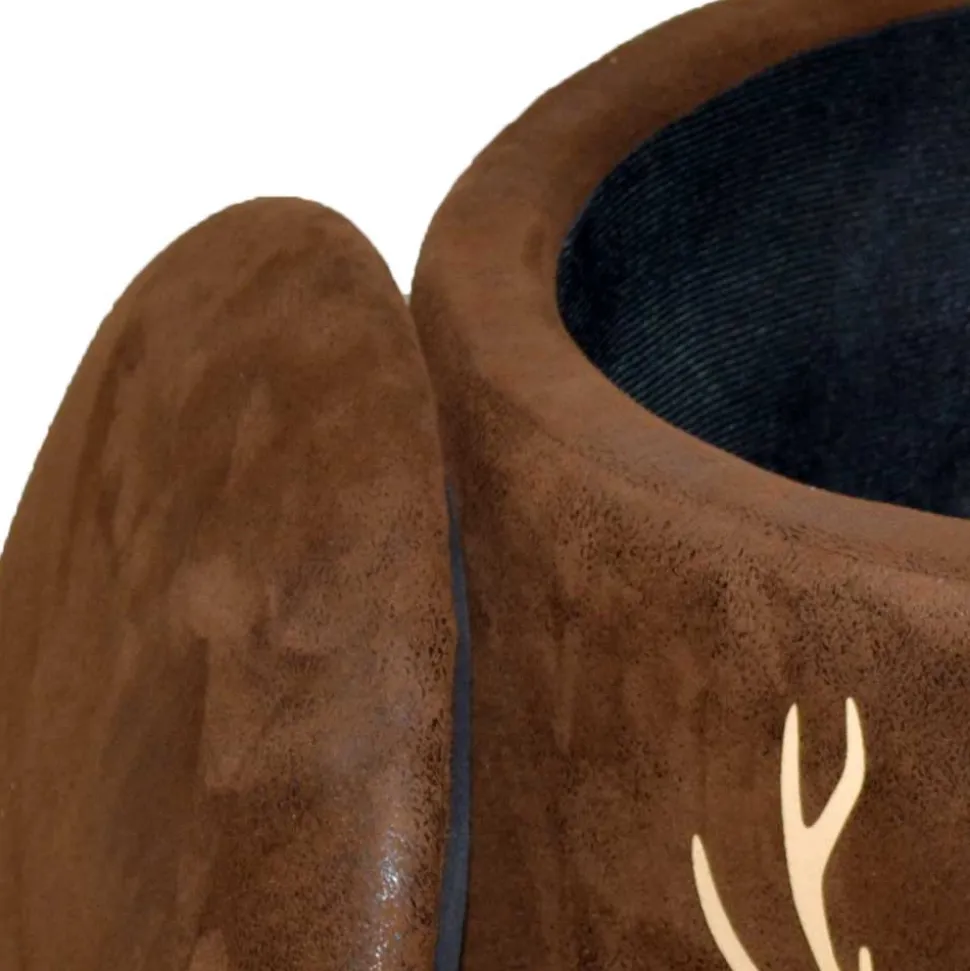 Microfaser Hocker in Braun mit Hirsch Kopf - Arnhild