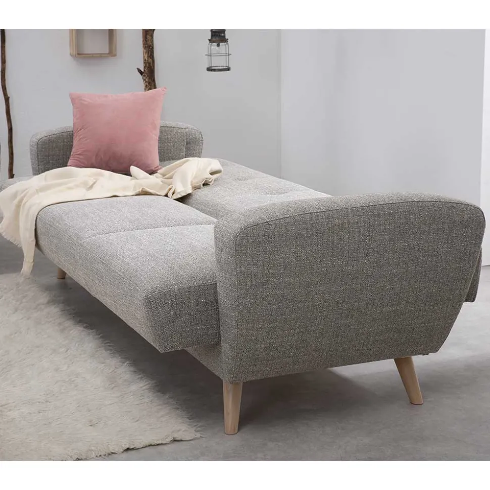 Microfaser Schlafcouch in Grau und Buche - Durencas