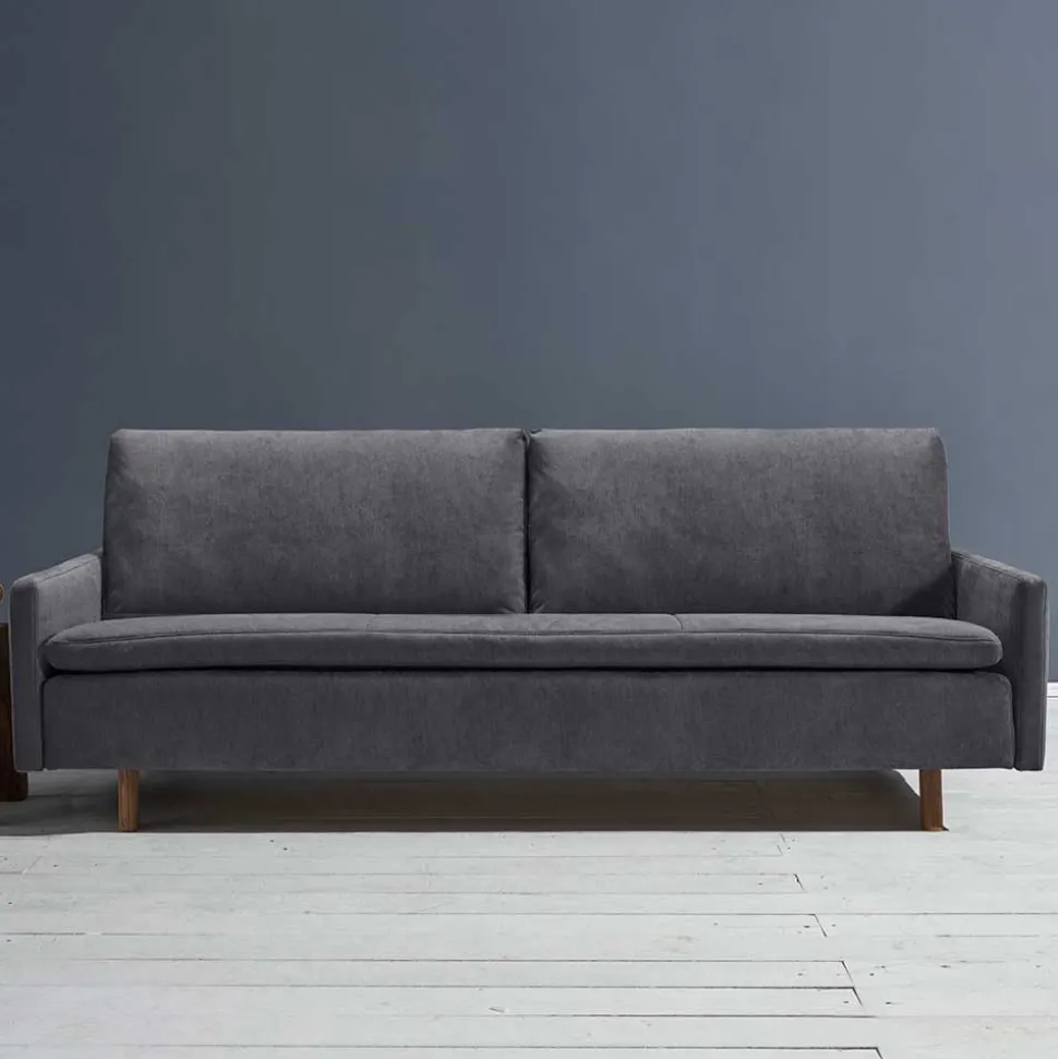 Microvelours Schlafsofa in Blaugrau - Glory