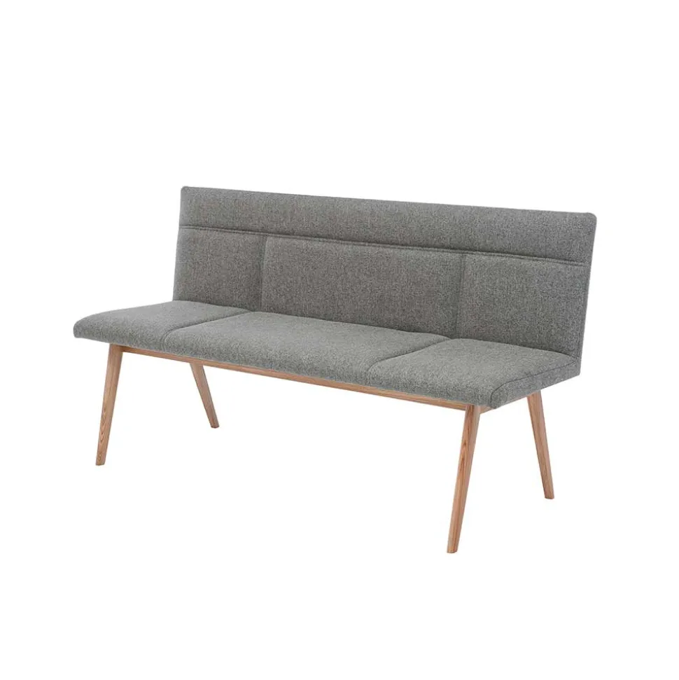 Mid Century Esstisch Bank in Grau Webstoff - Tucina