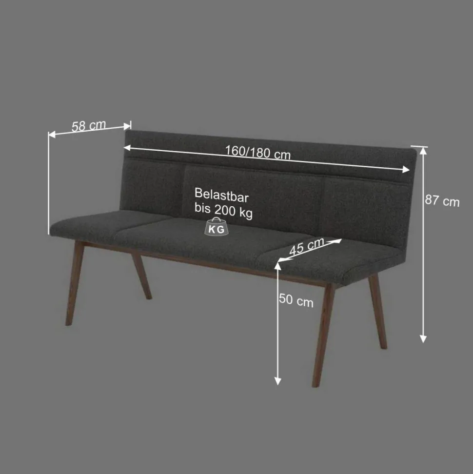 Mid Century Esstisch Bank in Grau Webstoff - Tucina