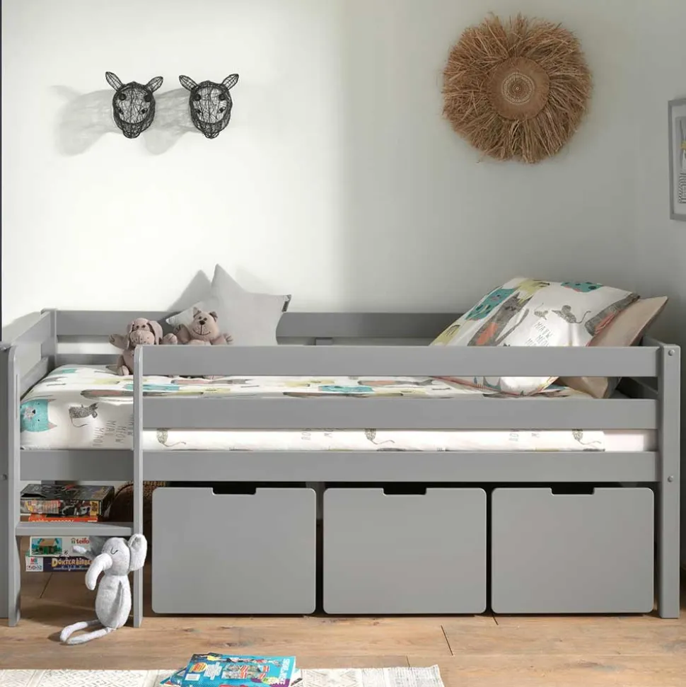 Mini Hochbett mit Absturzsicherung in Grau - Joina