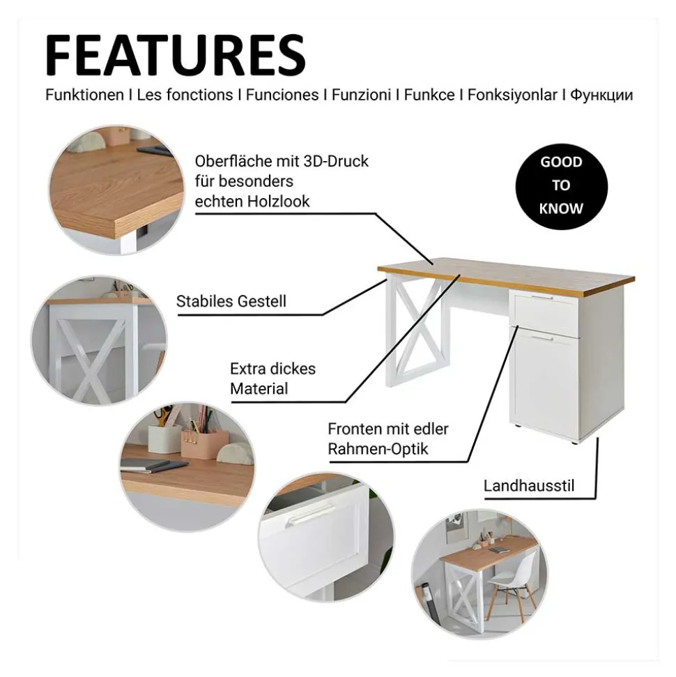 Modern Country Schreibtisch mit Stauraum - Ristina