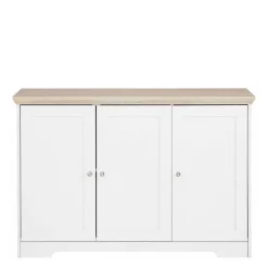 Modern Country Türen-Kommode in Weiß & Eiche - Akedra