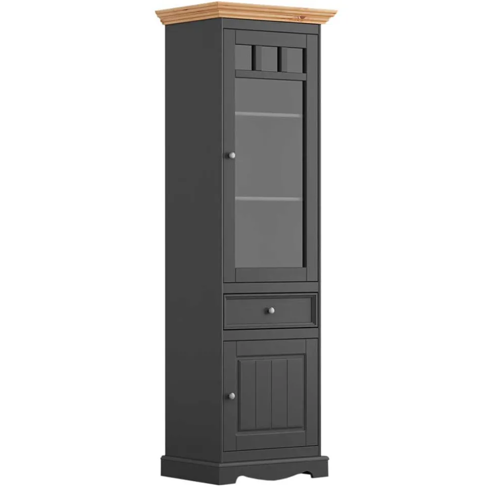 Modern Country Vitrine in Grau & Kiefer - Eromsia