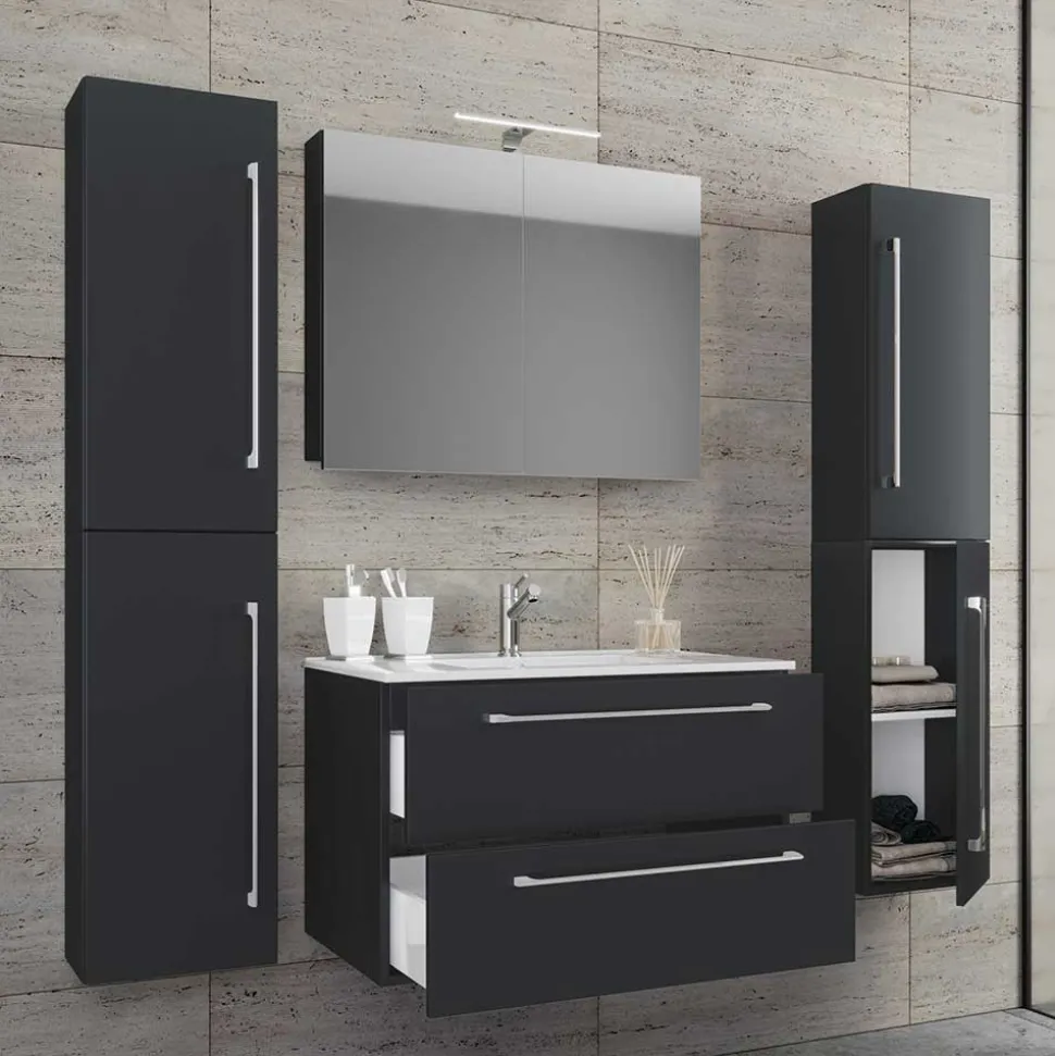 Moderne Badezimmermöbel in Schwarz - Gloriella (vierteilig)
