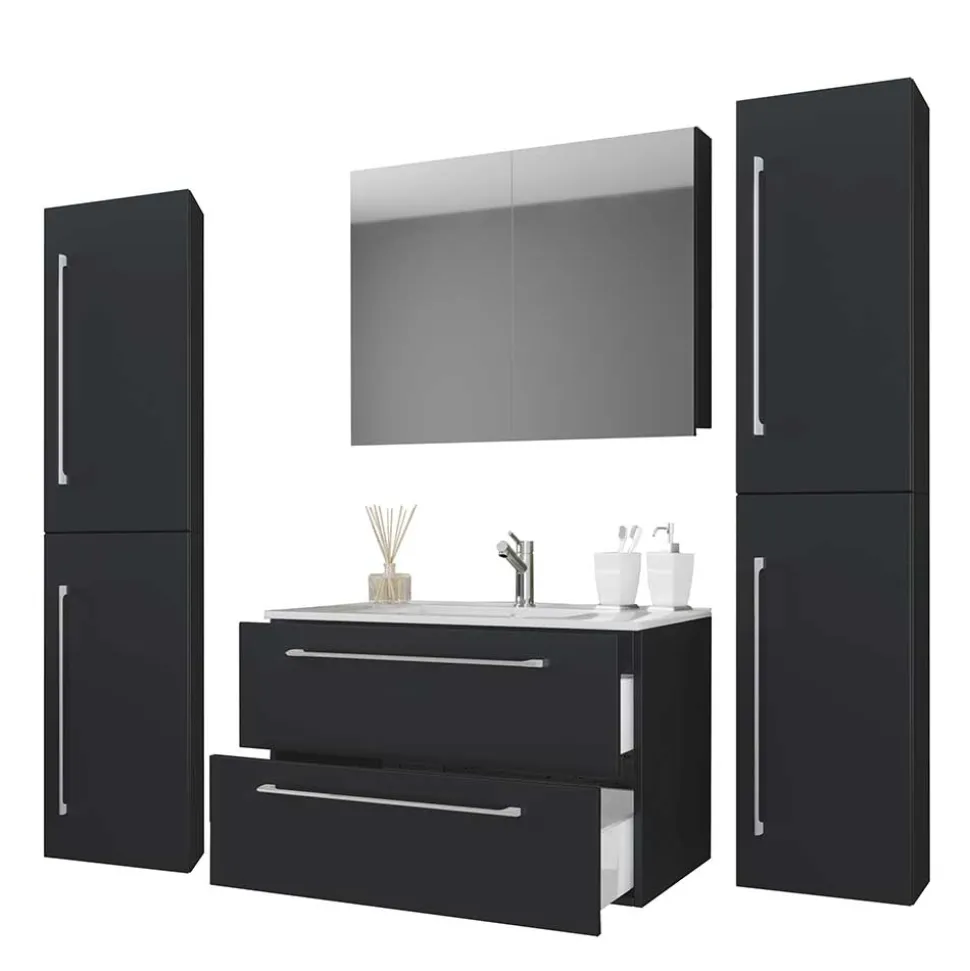 Moderne Badezimmermöbel in Schwarz - Gloriella (vierteilig)