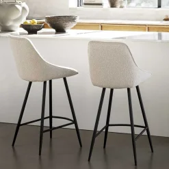 Moderne Boucle Barstühle in Beige - Alberta (2er Set)
