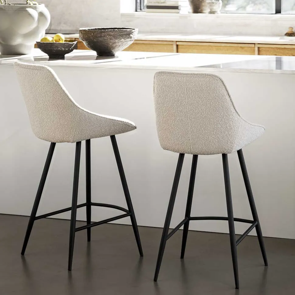 Moderne Boucle Barstühle in Beige - Alberta (2er Set)