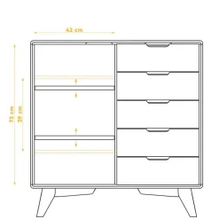Moderne Kommode mit fünf Schubladen & Tür - Diesta I