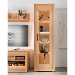 Moderne 1-türige Vitrine aus Kernbuche geölt - Sarosca