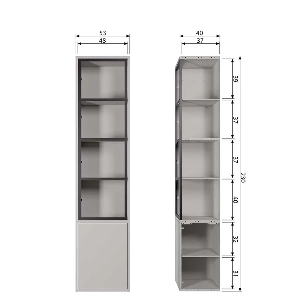 Moderne Vitrine in Hellgrau mit Schwarz - Giorno