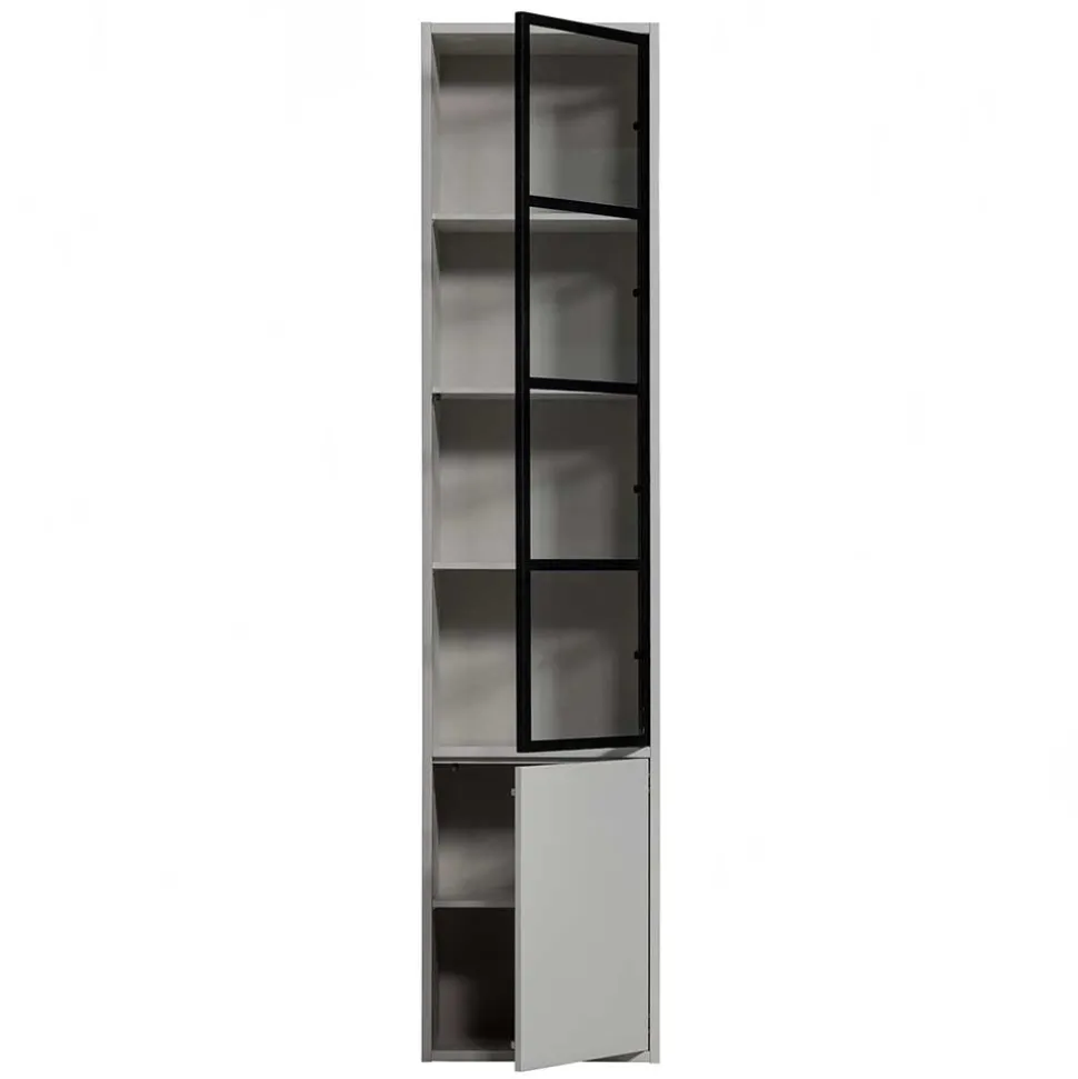 Moderne Vitrine in Hellgrau mit Schwarz - Giorno